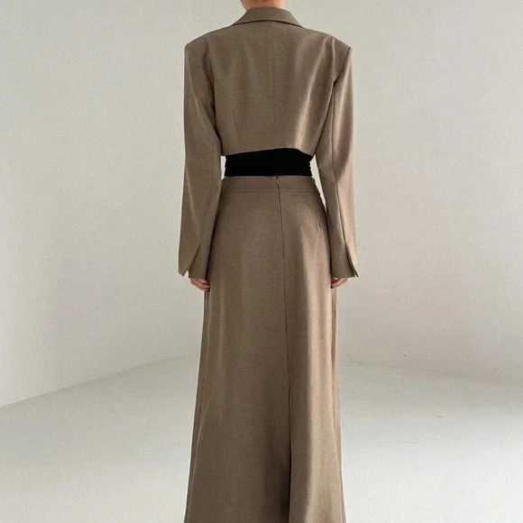 Brown Preppy Womens Women's Solid Color Slim Fit Double Breasted Blazer - Picture 3 of 5